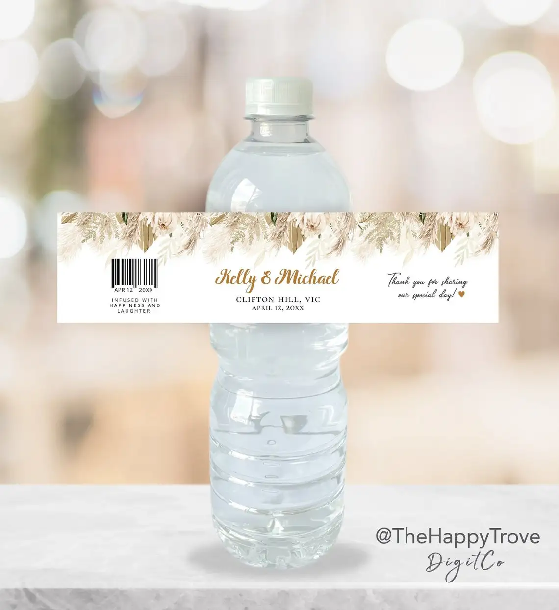 30 Pieces, Custom Personalized Floral Wedding Water Bottle Labels, Stickers, Birthday, Anniversary, Waterproof