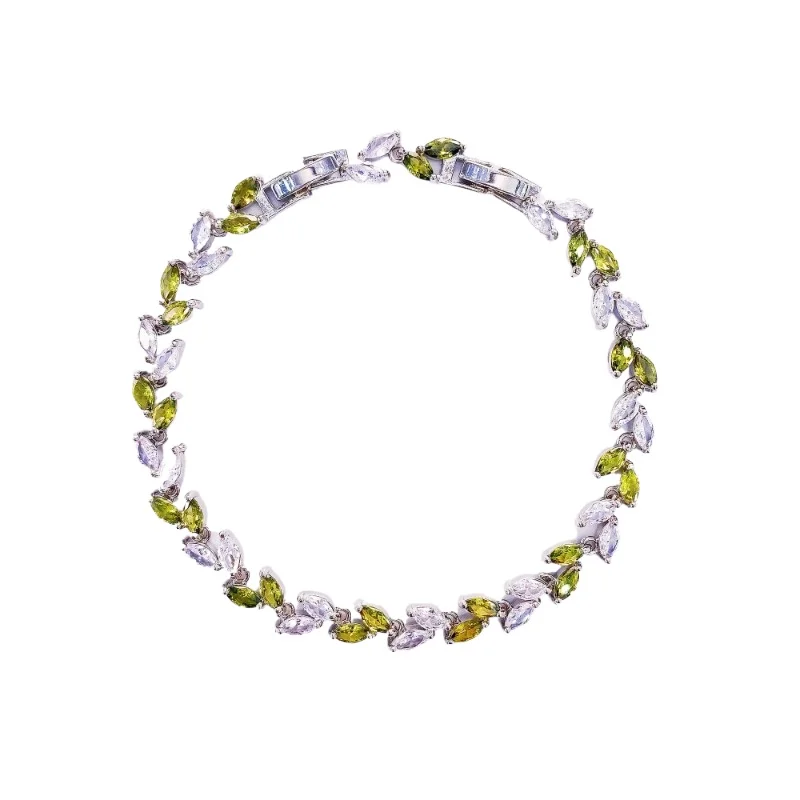 

Turquoise double leaf copper plated zircon bracelet temperament high-grade sense bracelet