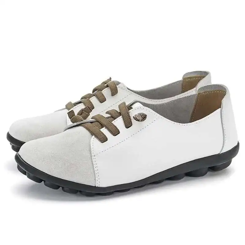 

Women's Flats Genuine Leather Mother Ladies Shoes Flats Loafers Women Ballerina Lace Up Soft Moccains Plus Size 43 44