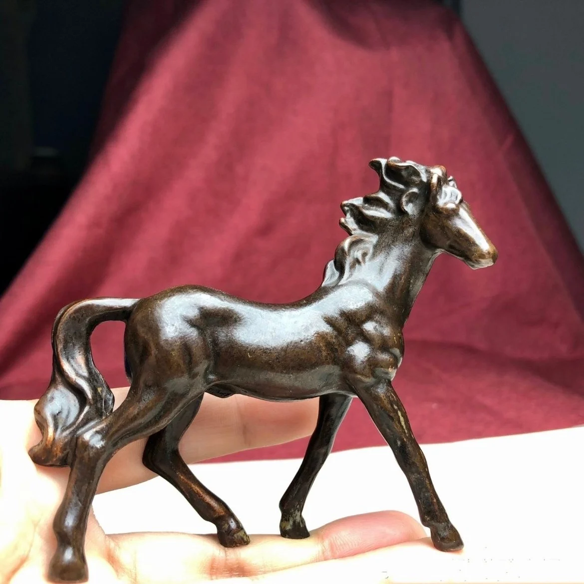 Old Bronze Wrapped Mortar Horse Zodiac Horse Red Mane Flame Horse Warhorse Table Decoration Style Home Decoration