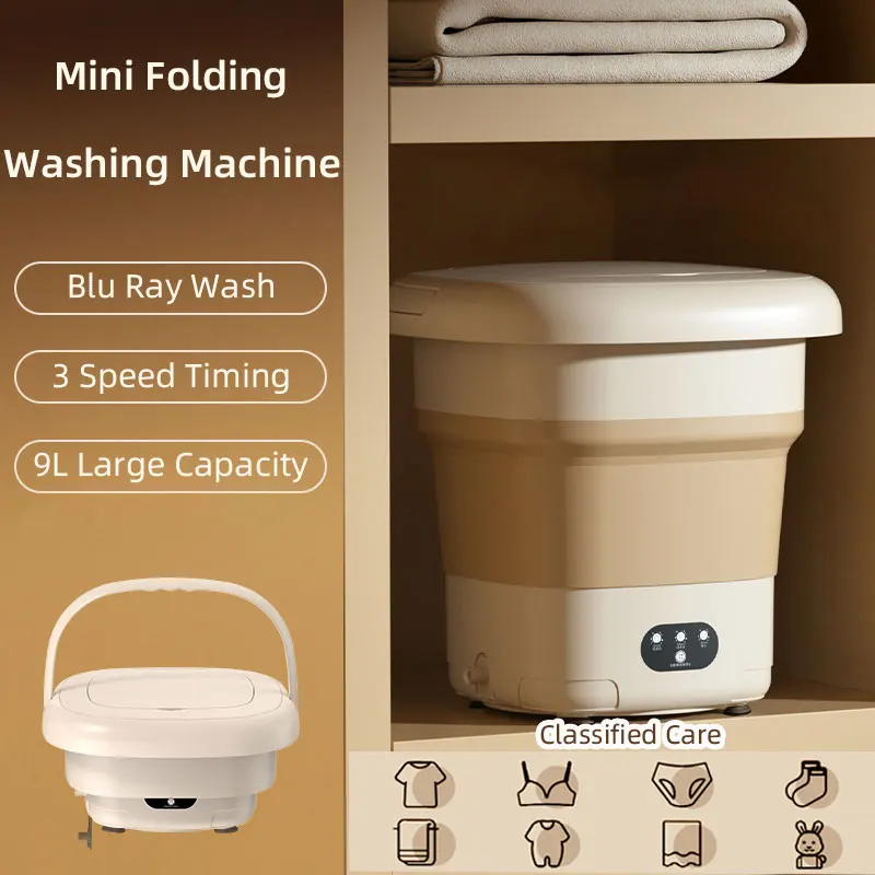 

Mini Folding Washing Machine,9L Capacity,Portable Home Dormitory Underwear Elution Washer,3 Speed, Health Blu Ray Wash