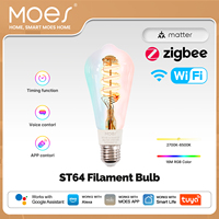 MOES Tuya Smart ST64 Edison LED Bulb Matter/WiFi/ZigBee Dimmable 16M RGB Colors 2700K-6500K Works with Alexa Google Home