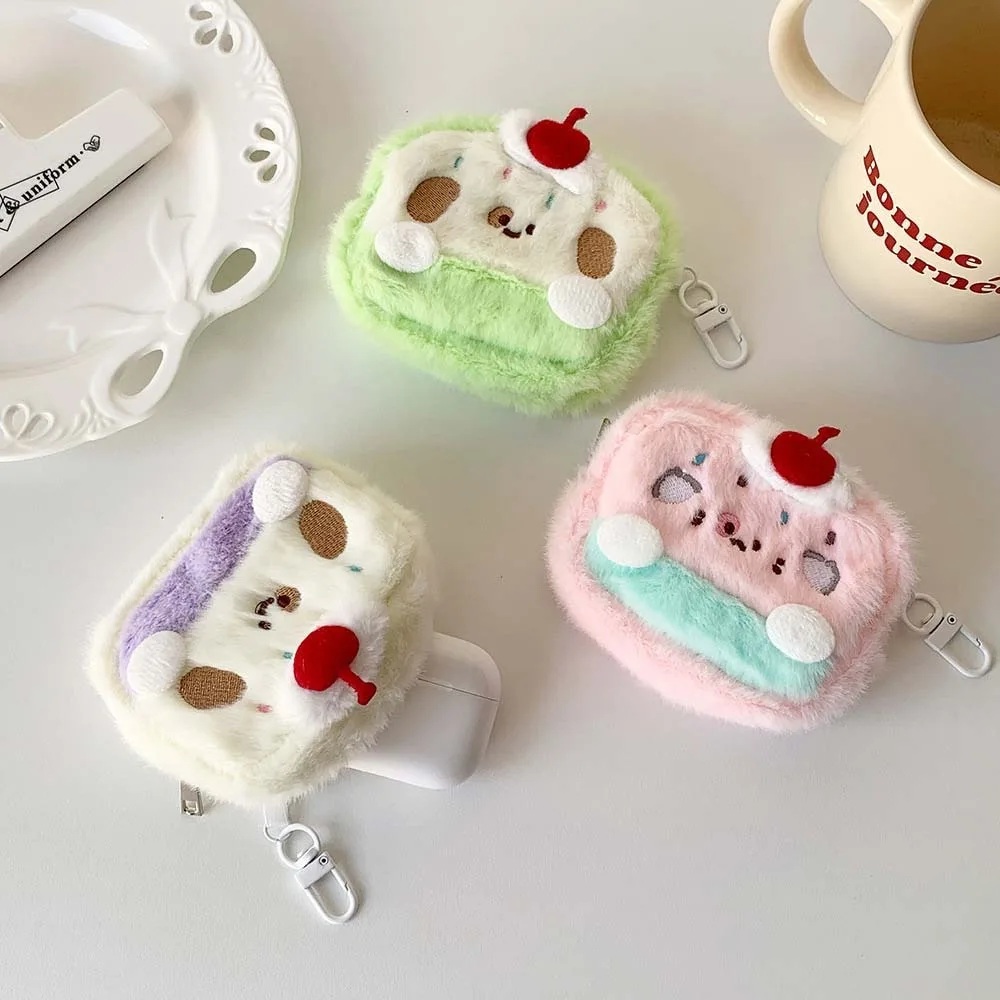 Cherry Dog Cake Plush Earphone Bag Coin Pouch Soft Money Bag Dog Coin Purse Wallet Zipper Earphone Case Plush Dog Keychain Girls