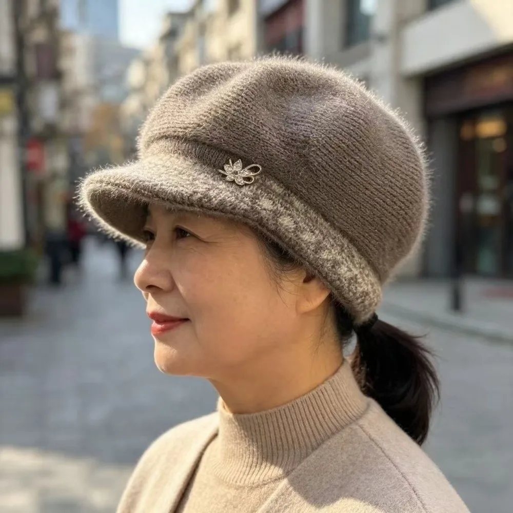 Fashion Thickened Middle-aged Mother's Hat Fleece Lined Windproof Knitted Woolen Hat Keep Warm Pumpkin Beret Hat Winter