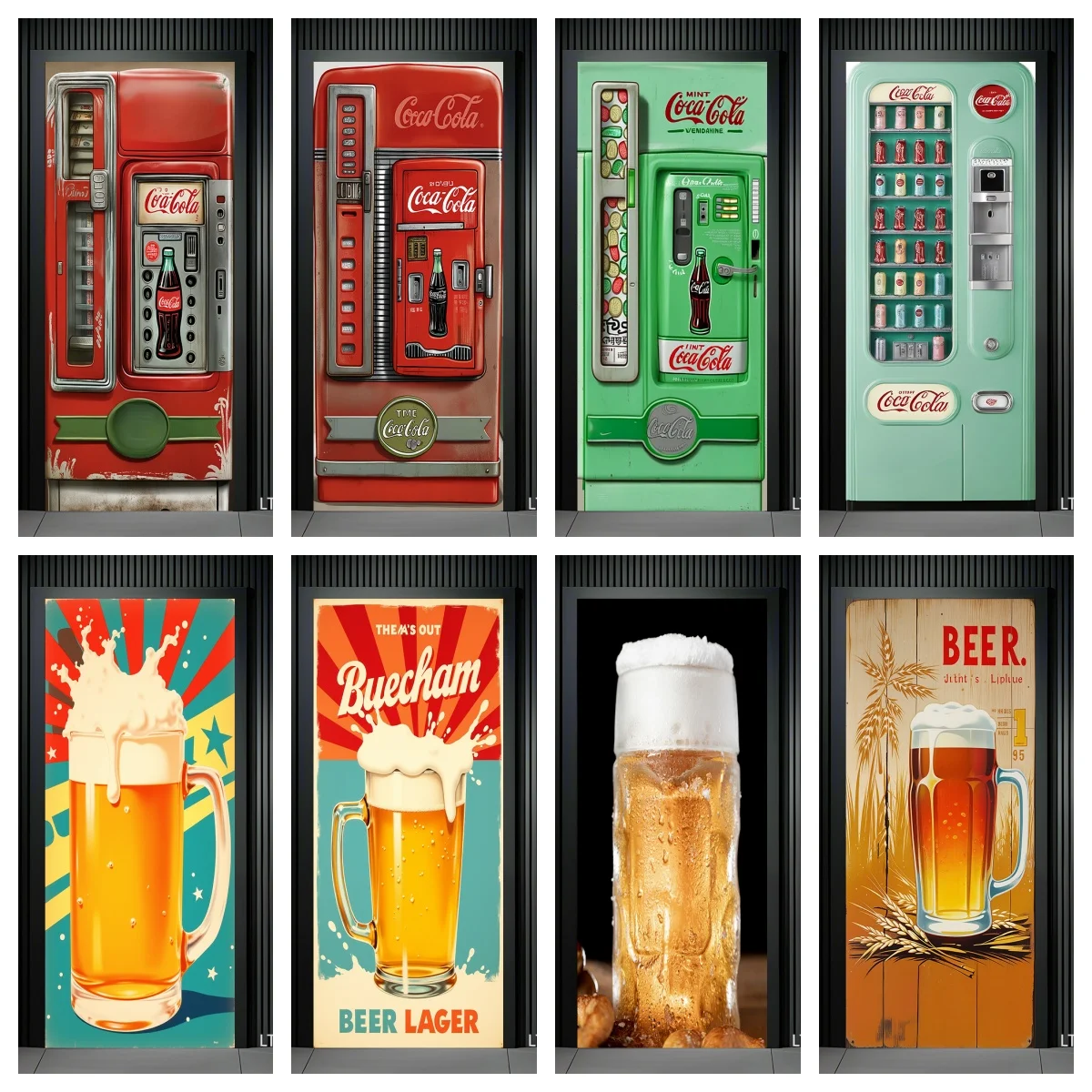 Retro Beer Machine Door Decals - Old School Vinyl Stickers, Peel & Stick Tavern Decor for Home Bar Doors Poster Decorative Decal