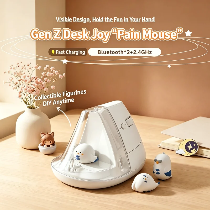 Tri-Mode Vertical Ergonomic Mouse Adjustable DPI 800-3200 Transparent Magnetic Display Case Rechargeable Mice Long Battery Life