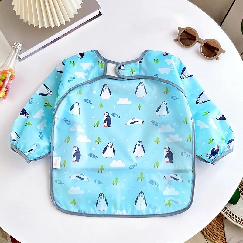 Baby Bibs For Girls Boys Cartoon Long Sleeve Waterproof Adjustable Feeding Cloth Bib Painting Smock Toddlers Meal Eating Apron