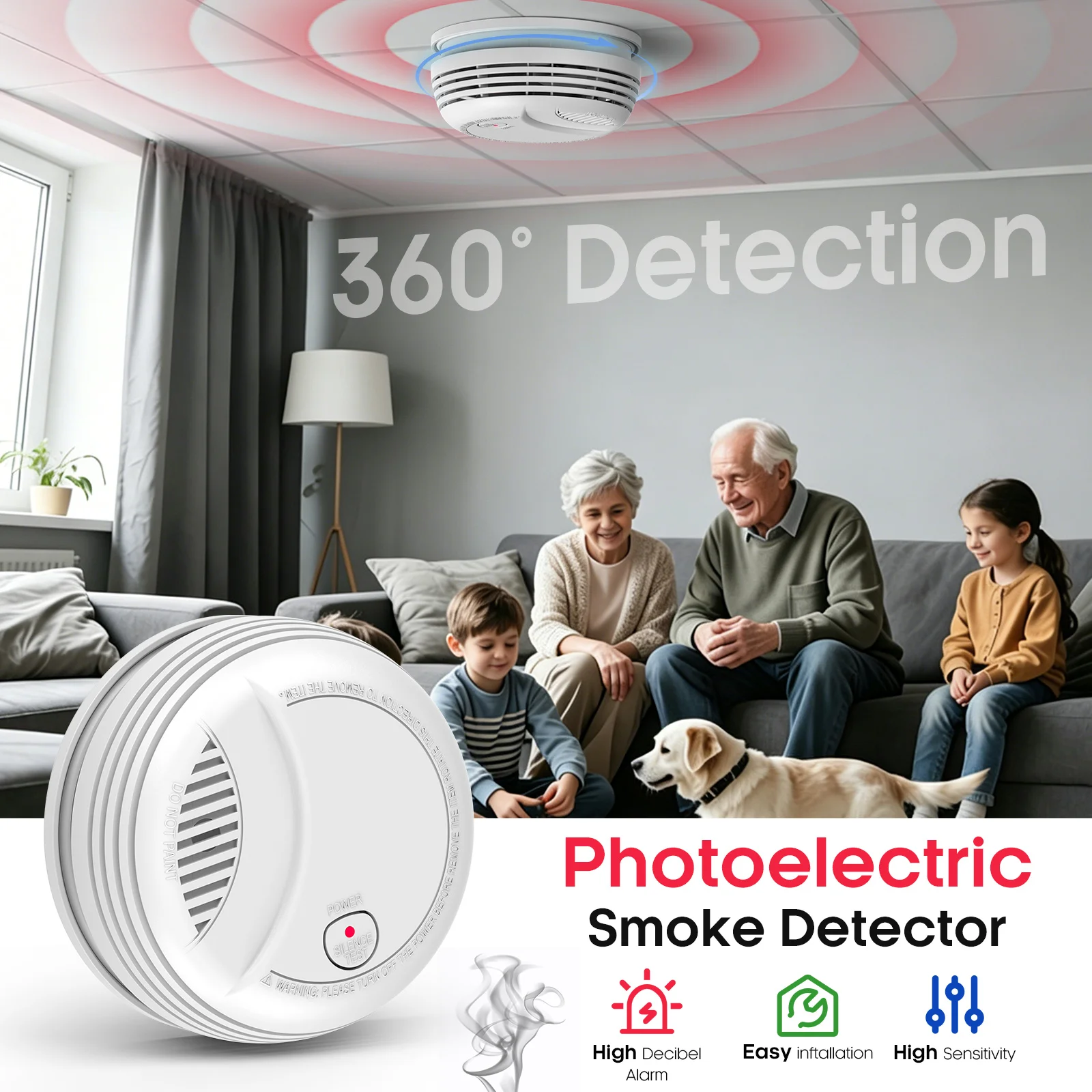 wifi煙感知器-360°検知-アプリリモートコントロール-光電式煙センサー-火災検知-家庭用セキュリティ
