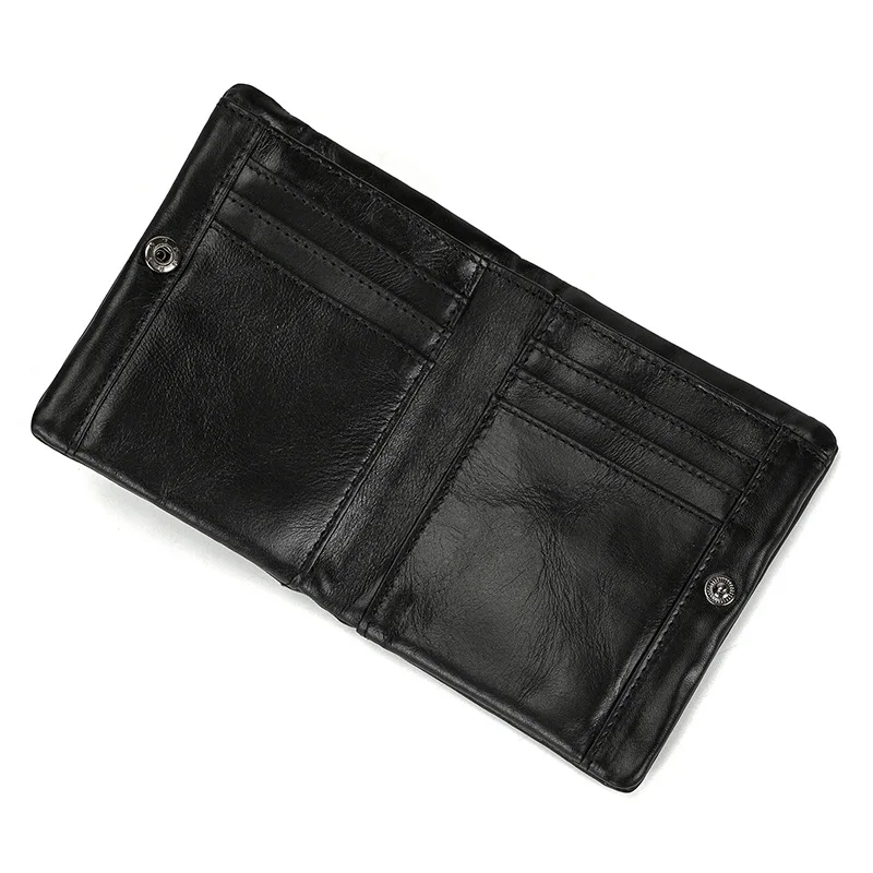 Genuine Leather Men‘s Short Wallet Hasp Cow Leather Unisex Women Zipper Coin Clutch Purse Cowhide Card Holder Trifold Man Wallet