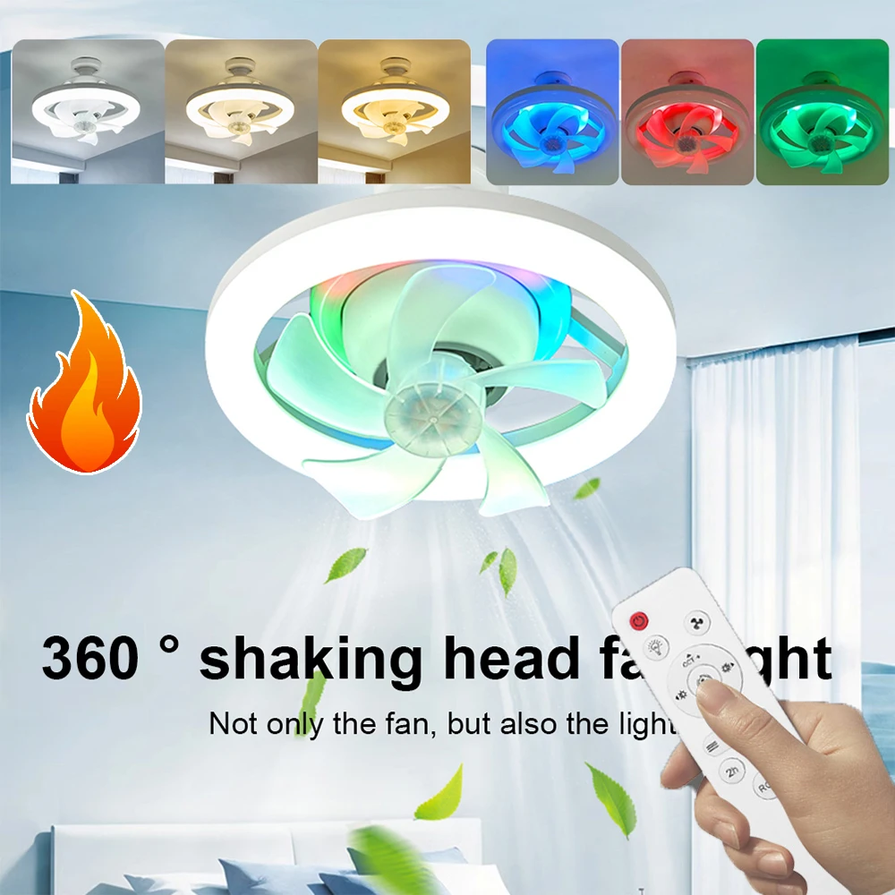 Smart Ceiling Fan Fans With Lights Remote Control 3 Speed Socket Fan Lamp Silent 3 Colors Dimmable/RGB Dimmable Bedroom Decor