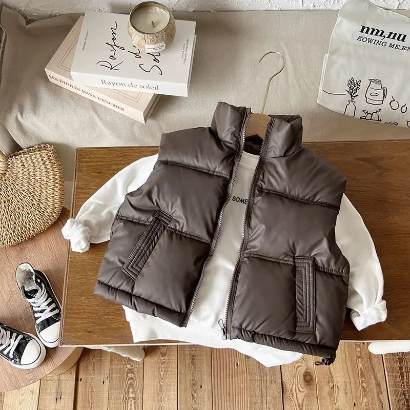 

Children's Down Cotton Vest New Autumn and Winter Boys and Girls Jacket for Wearing Outside Thick Coat for Big Children