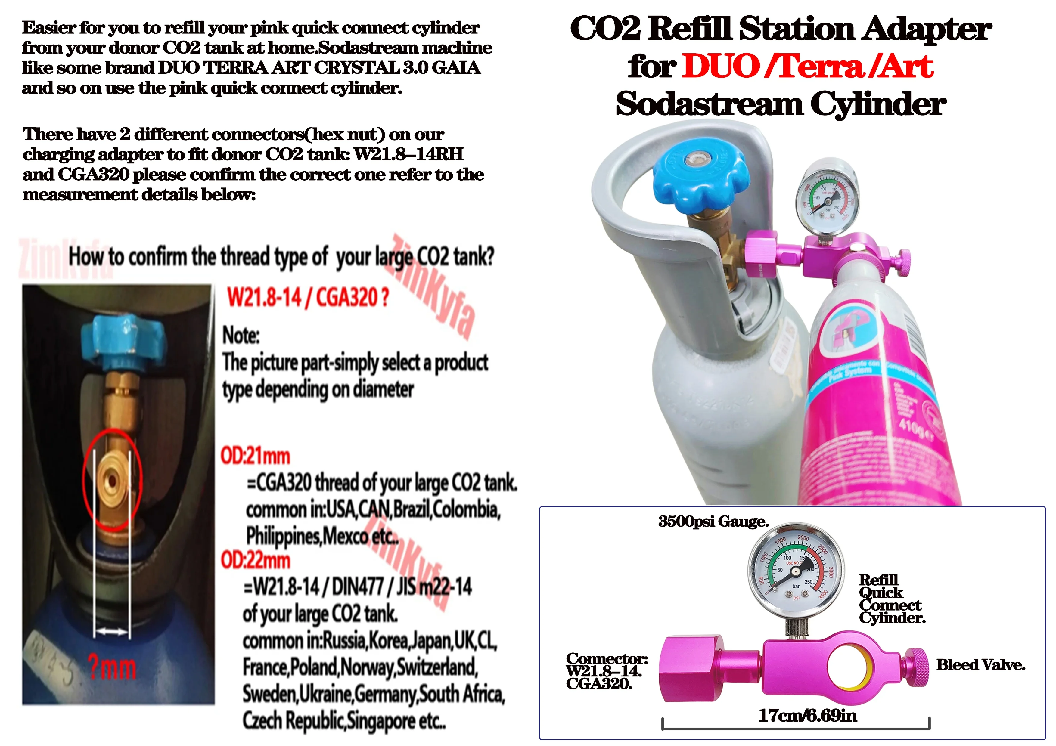 CO2-Nachfülladapter-Füllstation für SodaStream Quick Connect Pink Cylinder Canister Tank – Detail 1