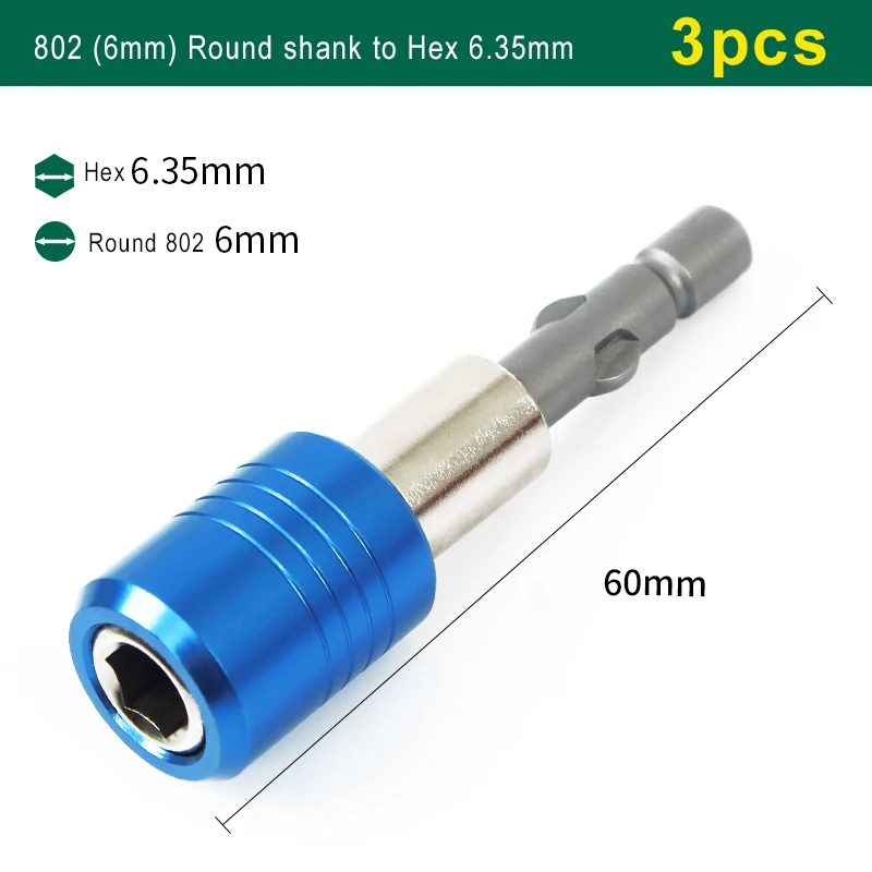 3PCS Blue Extend Bar 60mm For Electric 800/801/802 To 1/4 6.35mm Hex Shank Screwdriver Bit Holder Quick Release Transfer Tools