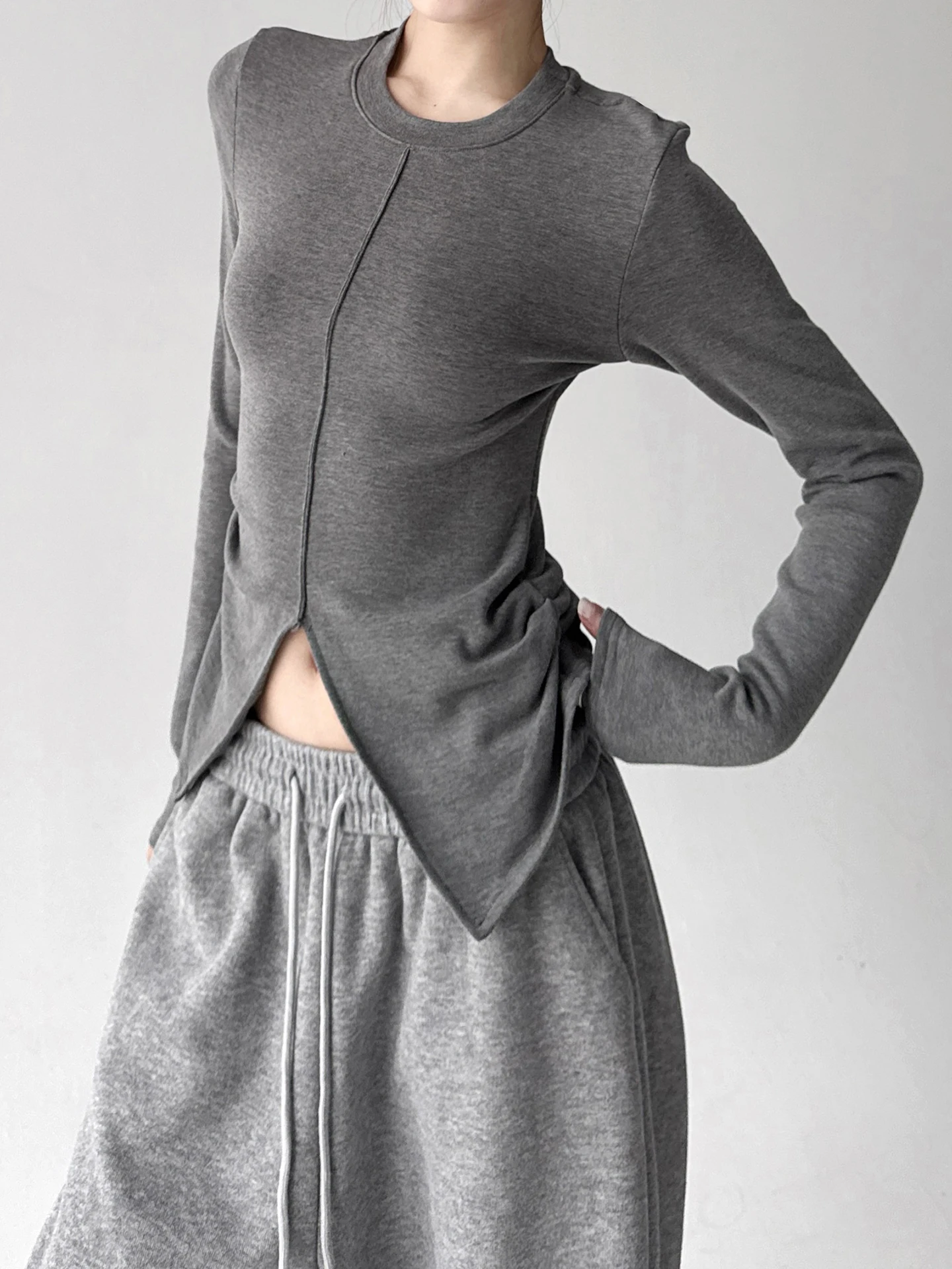 Koreaanse Sle round Ne Long Sve ort T-shirt dames slim fit rits ey super mooie casual top voor herfst winter