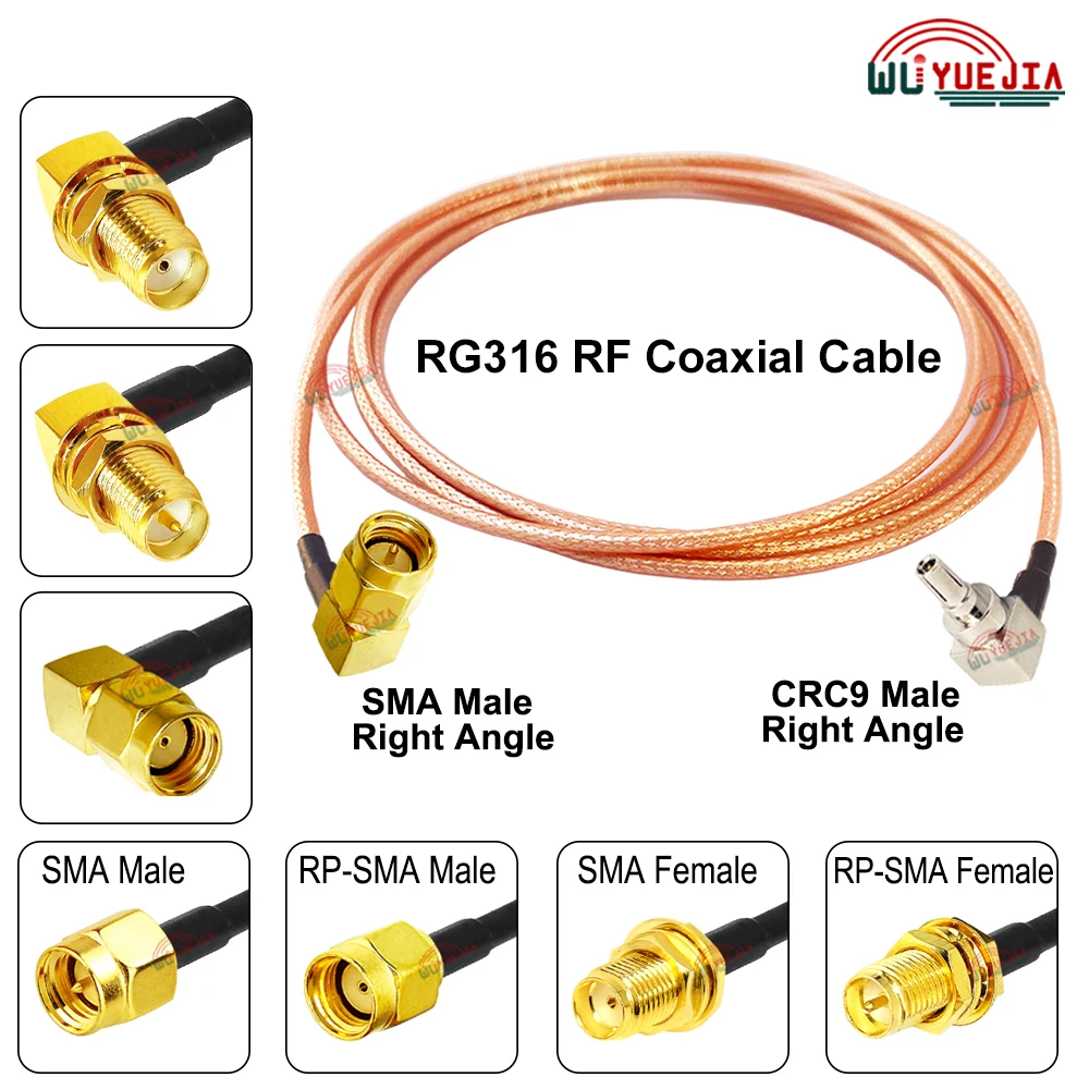 

1Pcs CRC9 Male to SMA RG316 Cable RP-SMA SMA Male / Female Jack to CRC9 Male Plug Right Angle Connector Adapter RF Coaxial Cable