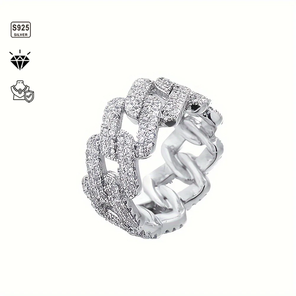 1pc S925 Sterling Silver with 5.4CT Moissanite American Street Hip Hop Cuban Ring, Unisex, Gemstone Jewelry | Gifts for Mother |