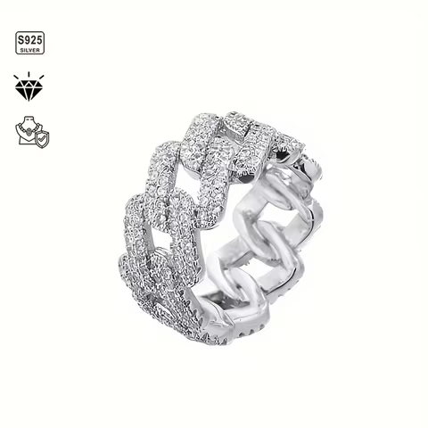 1pc S925 Sterling Silver with 5.4CT Moissanite American Street Hip Hop Cuban Ring, Unisex, Gemstone Jewelry | Gifts for Mother |