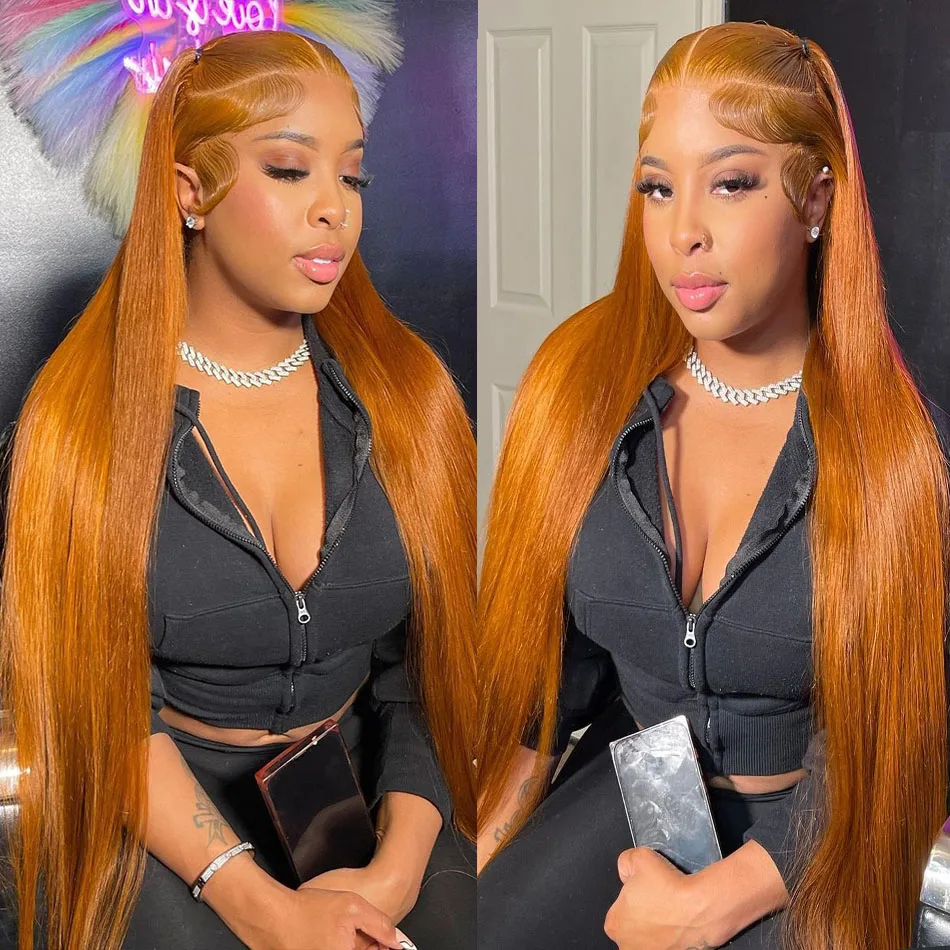 Ginger Orange Human Hair Wig 13x6 Hd Lace Frontal Wig 13x4 Straight Lace Front Wigs 30 32 Inch Brazilian Colored Wigs For Women