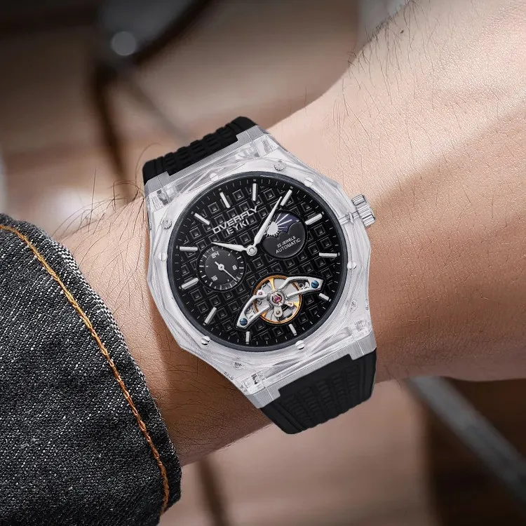 ساعة زوجية أصلية جديدة للرجال ذات هيكل عظمي مع لمسة نهائية مضيئة، ساعة يد نسائية ذات تصميم مختارة راقية #1