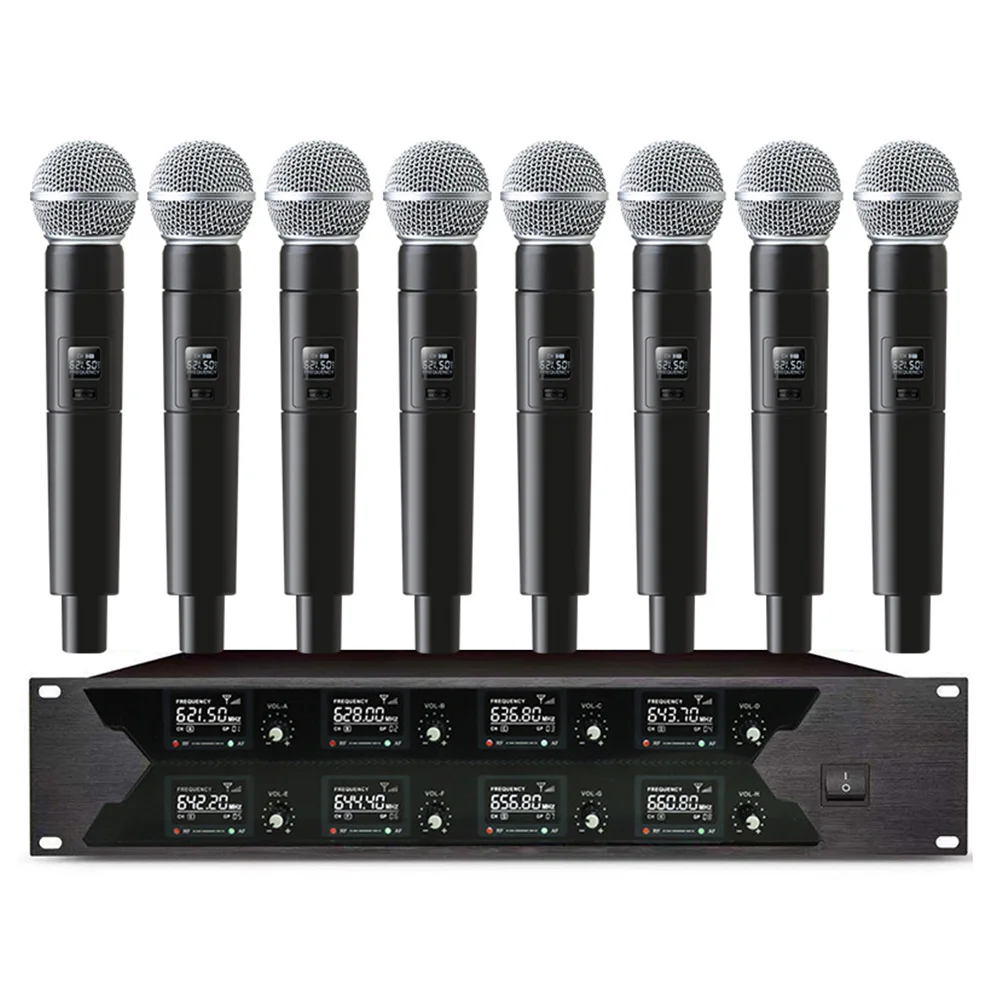 Professional Wireless Microphone Handheld 8 Channels Frequency VHF Fixed Dynamic Mic For Birthday Party Stage  karaoke Outdoor