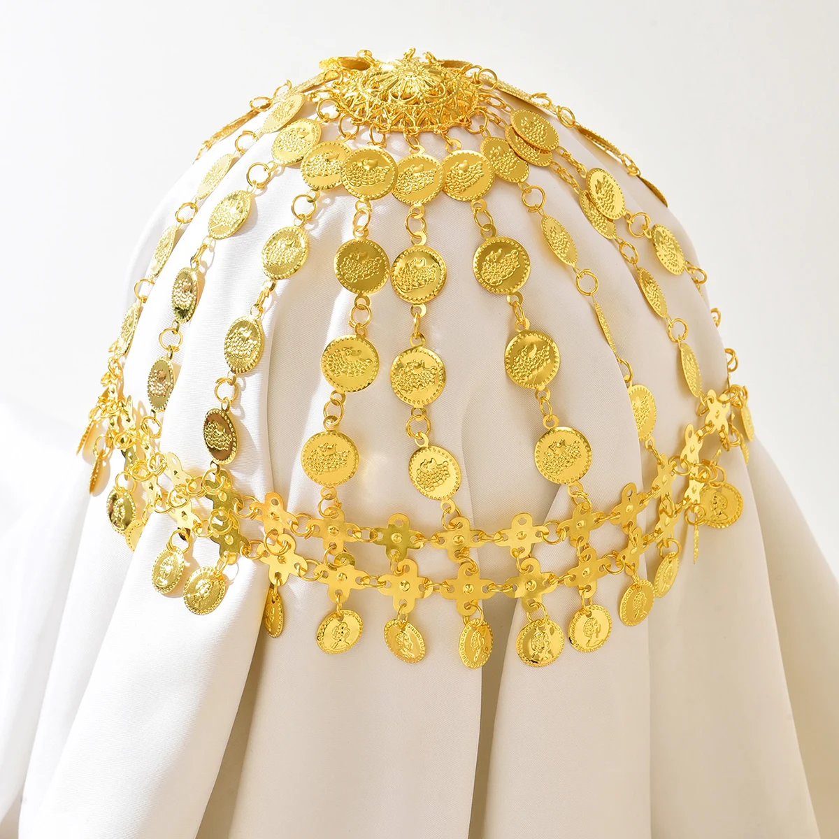acessorio-de-cabelo-para-noivas-em-ouro-Arabe-com-franjas-de-moeda-para-casamento