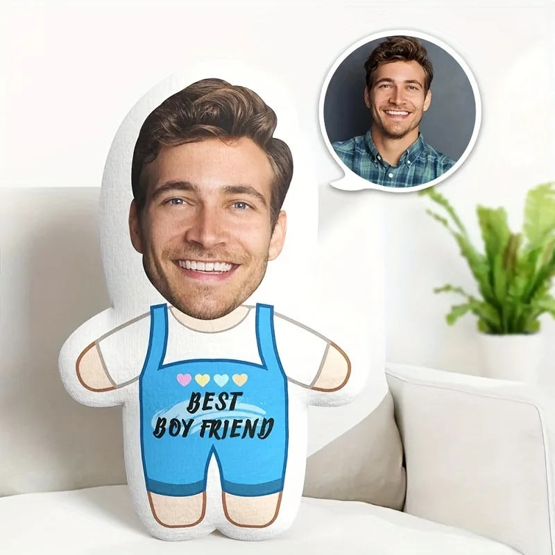 A single customized facial body pillow, perfect for boyfriends, with personalized photos. The perfect gift for couples, suitable
