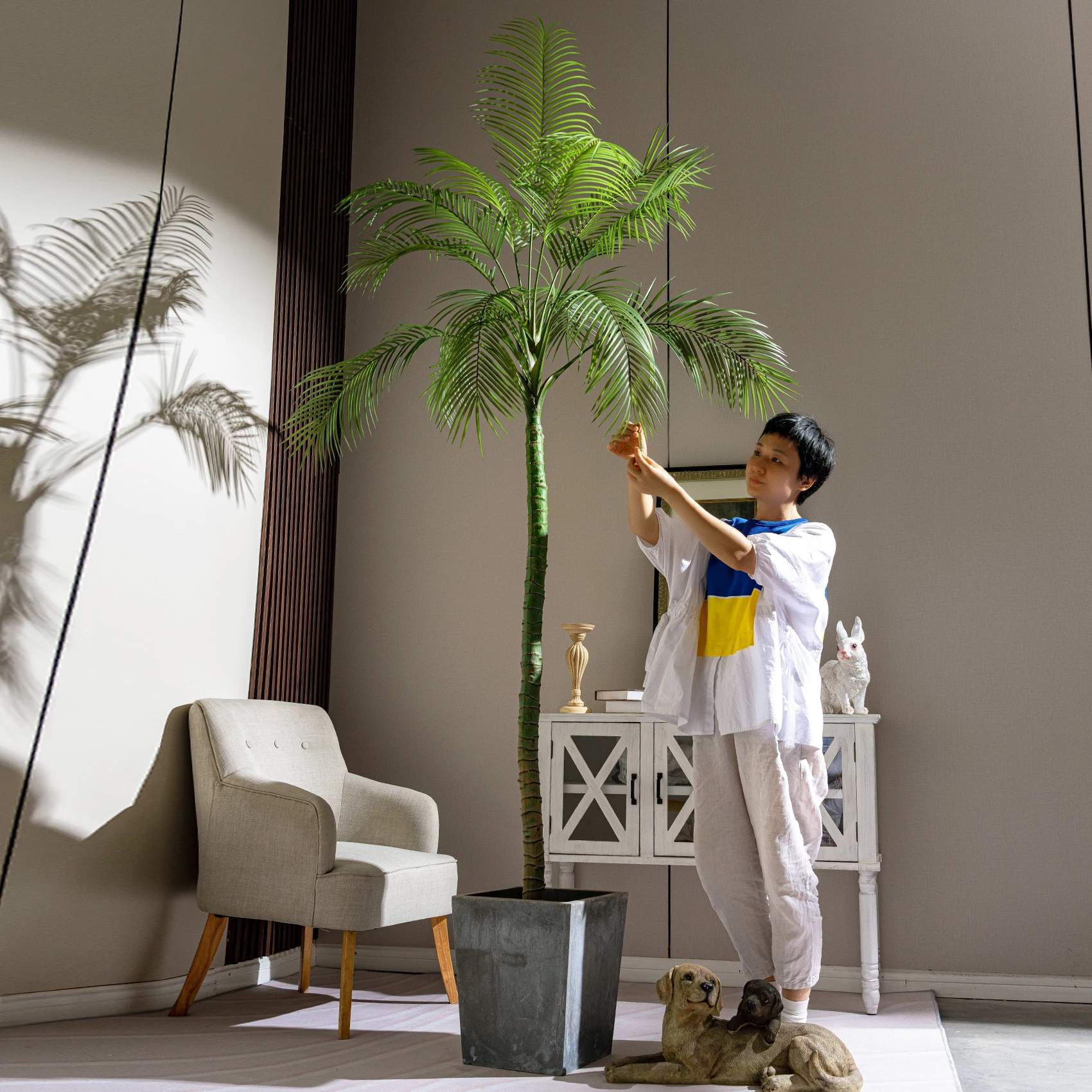 Árbol artificial de anémona de palma, gran oferta de fábrica de alta calidad, árbol de simulación en maceta, decoración interior y exterior