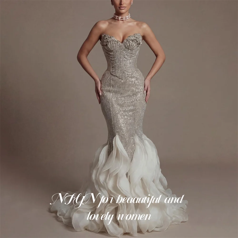 

Вечернее платье NFYN для вечеринки в стиле шампань, без рукавов, с вырезом «сердечко», с блестящими пайетками, для свадьбы, фасон «русалка», на заказ