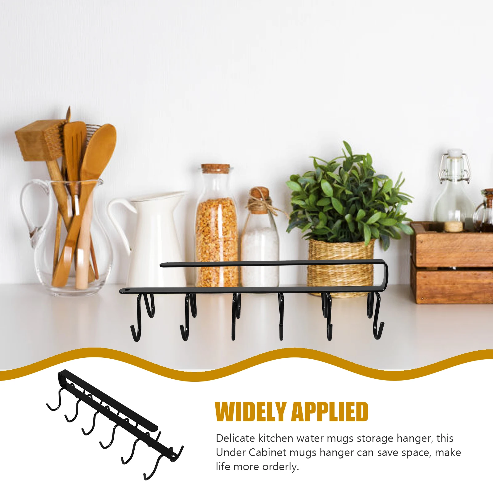 

Under Cabinet Mug Hanger Cup Holder No Drilling Shelf Hanger Kitchen Utensil Organizer Space Saving Storage