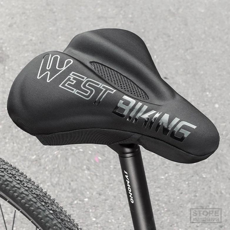 

WEST BIKING Comfortable Wide Bicycle Saddle Cover Memory Foam MTB City Bike Seat Breathable Non-Slip Cushion