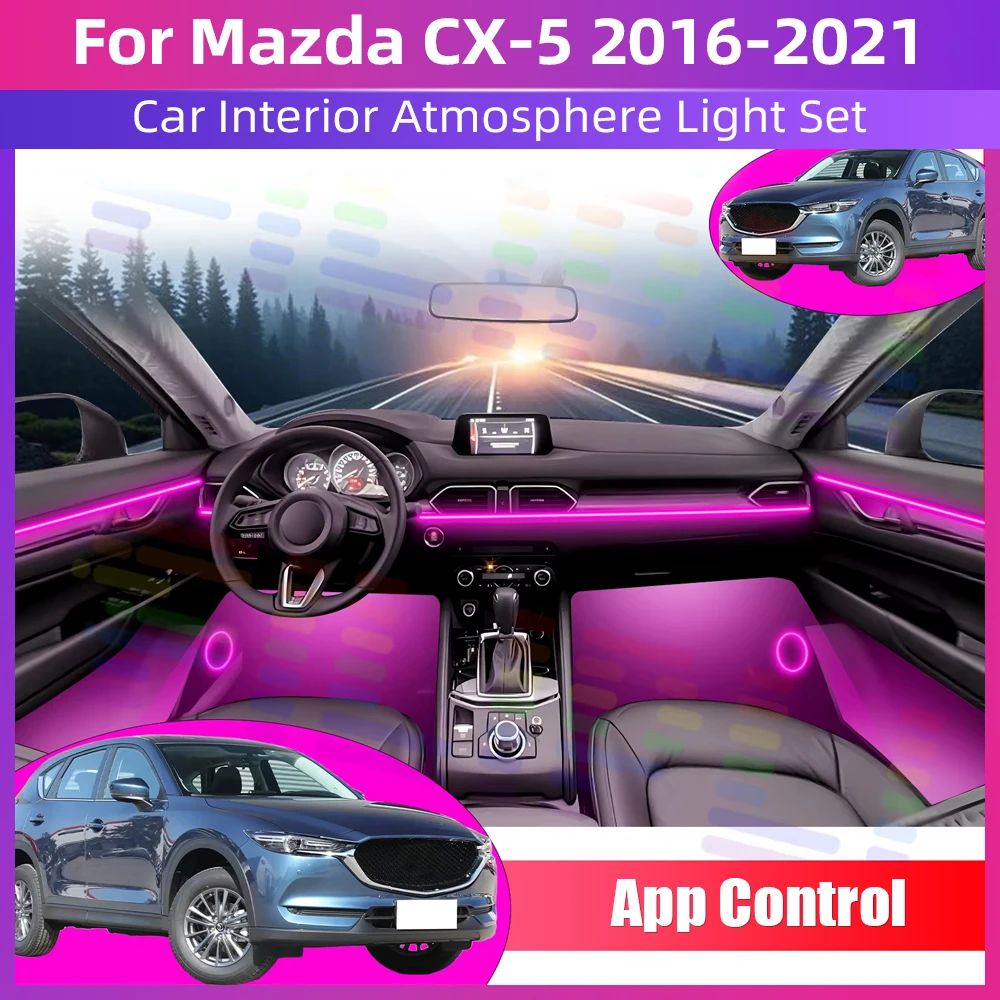 

Комплект внутренней подсветки для Mazda CX-5 2016-2021, 64 RGB, синхронизация с музыкой, управление через приложение, скрытый стиль, аксессуары для освещения салона автомобиля
