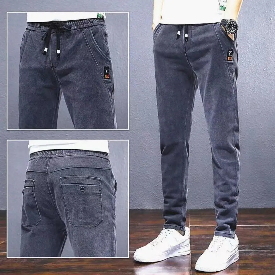 Pantalones vaqueros de mezclilla para hombre, pantalones ajustados de diseñador, cintura elástica, Harem, novio, marca de lujo, moda