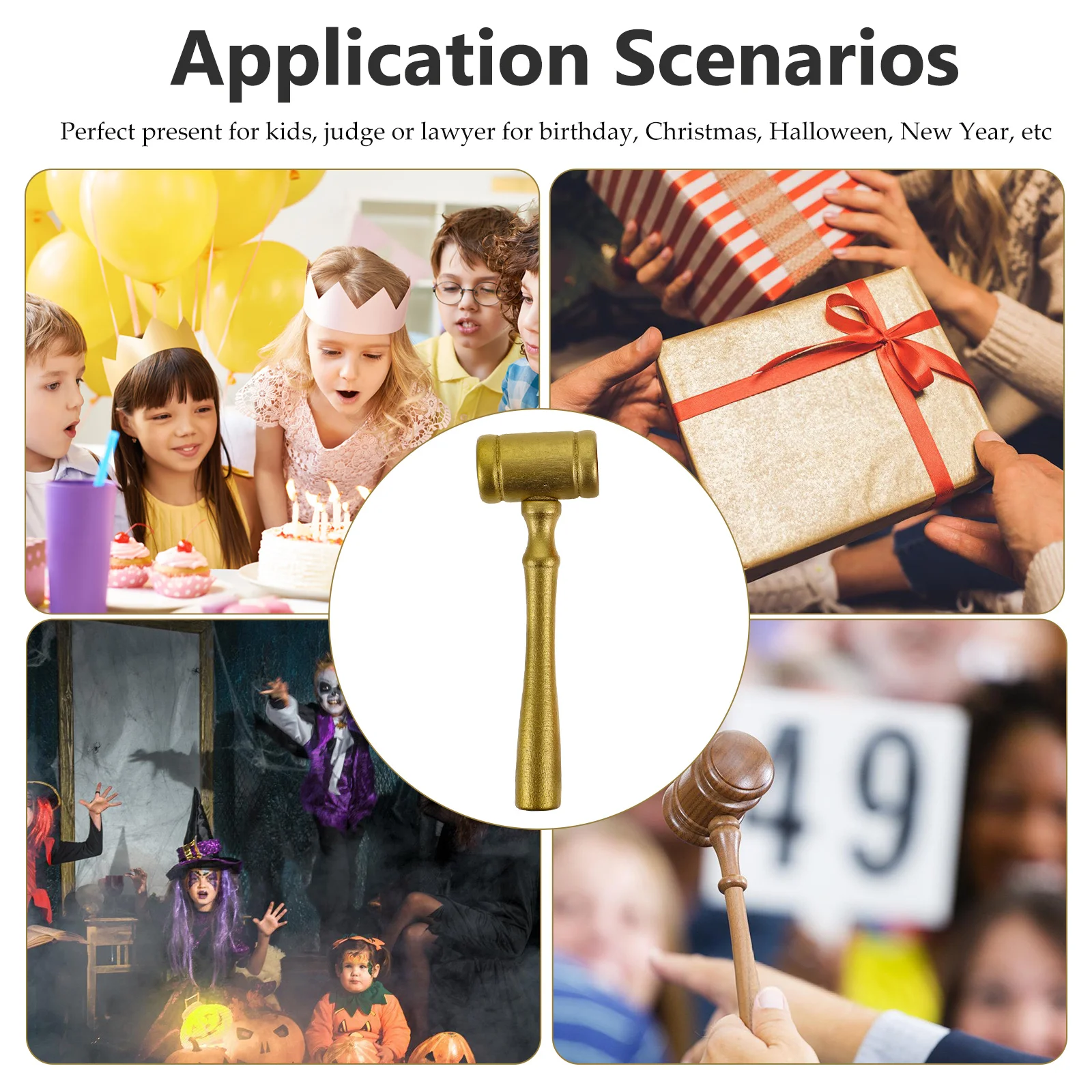 

6Pcs Wooden Judge Gavel Gift for Kids Role Play Auction Hammer Courtroom Props Educational Wooden Mallet for Birthday Christmas