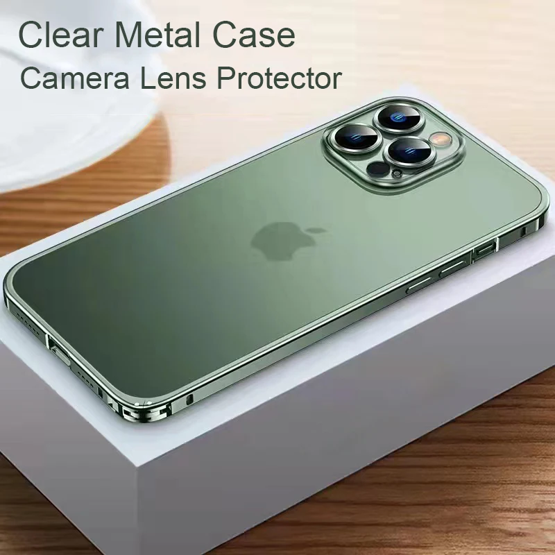 

Shockproof Clear Metal Case For iPhone 13 Pro MAX Mini 12 Pro 11 Pro Aluminum Bumper Camera Protector Matte PC Transparent Cover