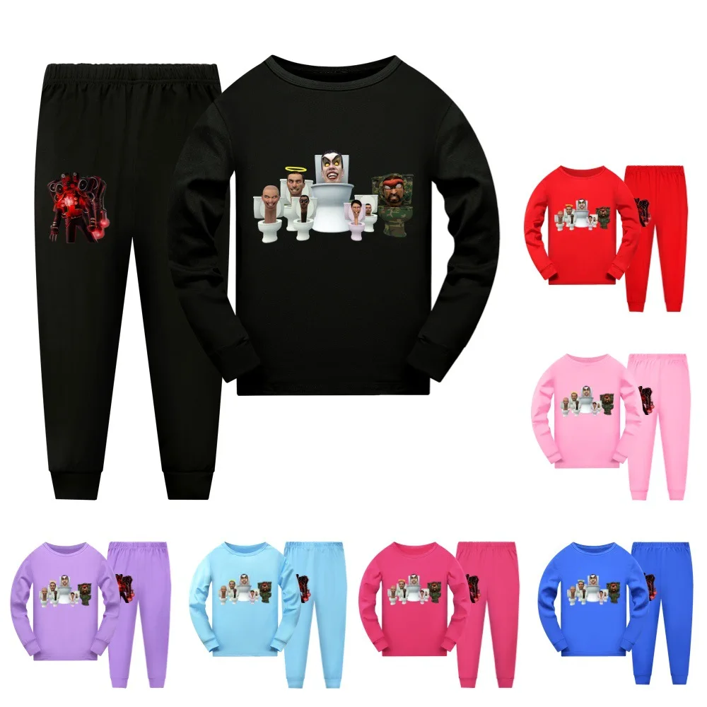 Hot Game Skibidi Toilet T Shirt sets Kids Titan Speakerman TV Camera Man Pyjamas Boys Long Sleeve Sleepwear Baby Girls Pajamas