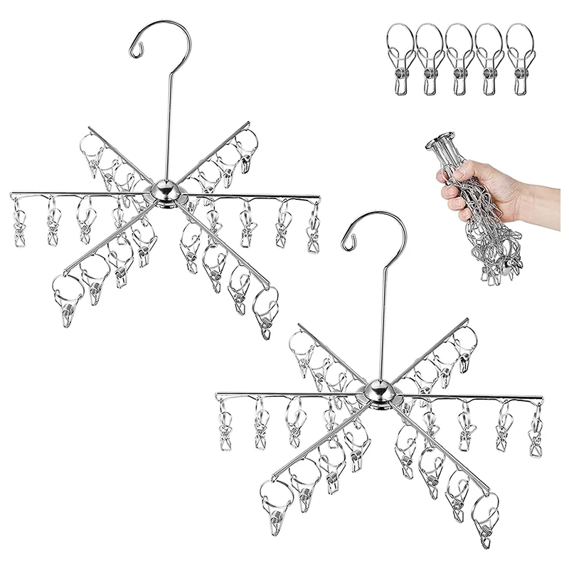 Foldable Stainless Steel Underwear Socks Dryer Laundry Rack Clothes Hanger Airer Rust Resistant Strong Grip Clips