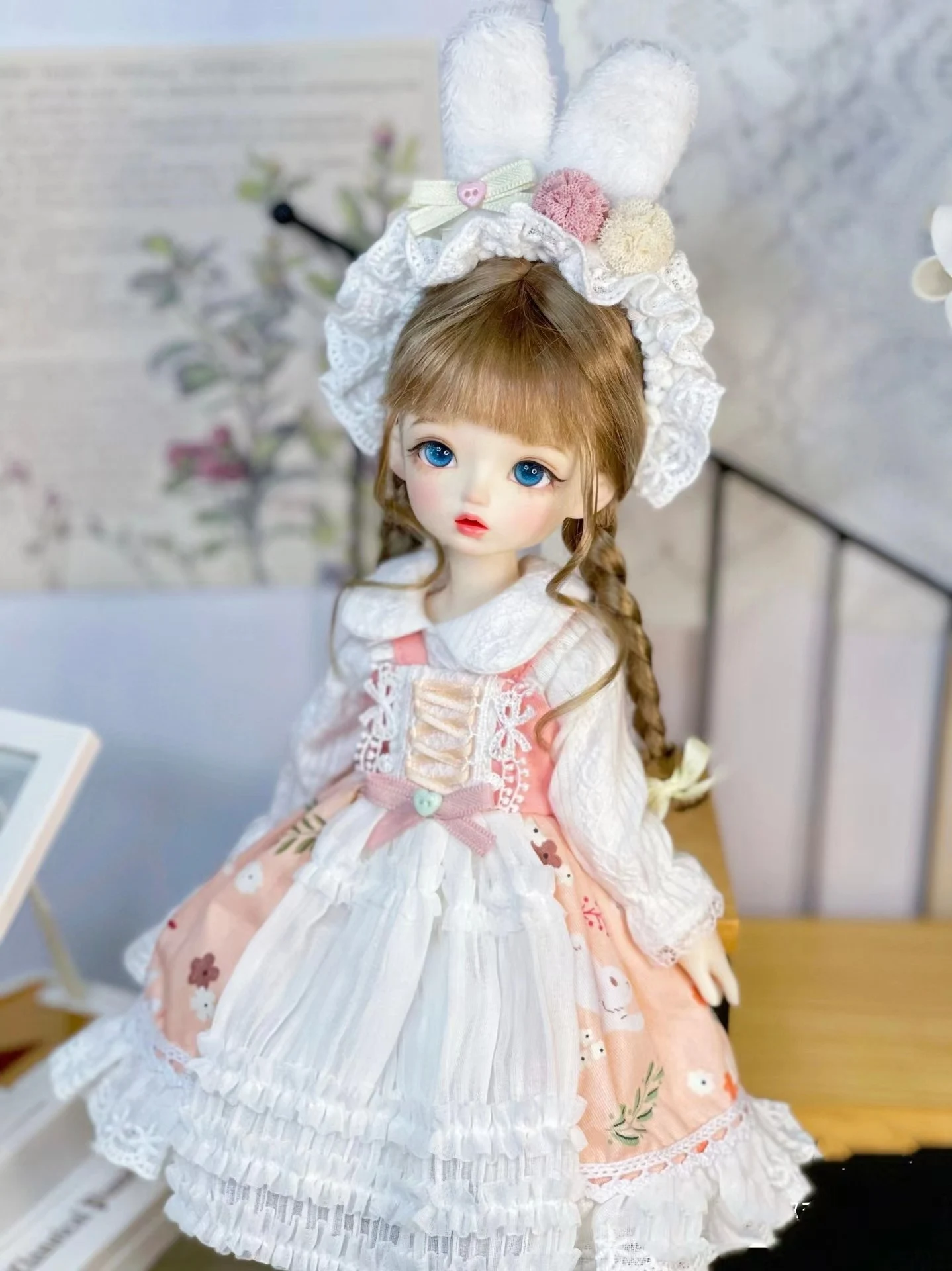 (Enviado em fevereiro de 2023) bjd boneca coelho orelha headdress vestido de renda saia 1/6 30cm (ajuste, azone, gelo, jerryb, 1/6 boneca acessórios)