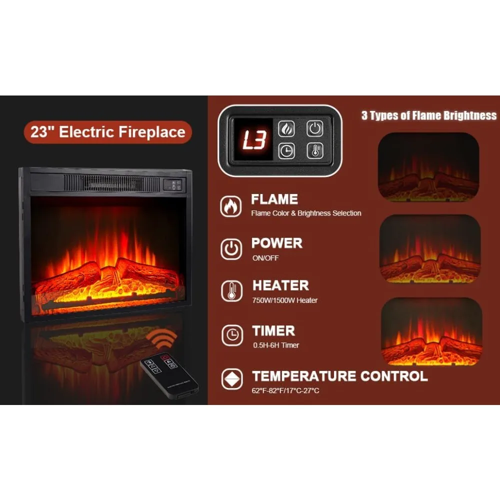 مدفأة كهربائية بمصابيح LED مقاس 44 بوصة مع رف، سخان مدفأة طويل القامة قائم بذاته، قالب رقيق ثلاثي الأبعاد