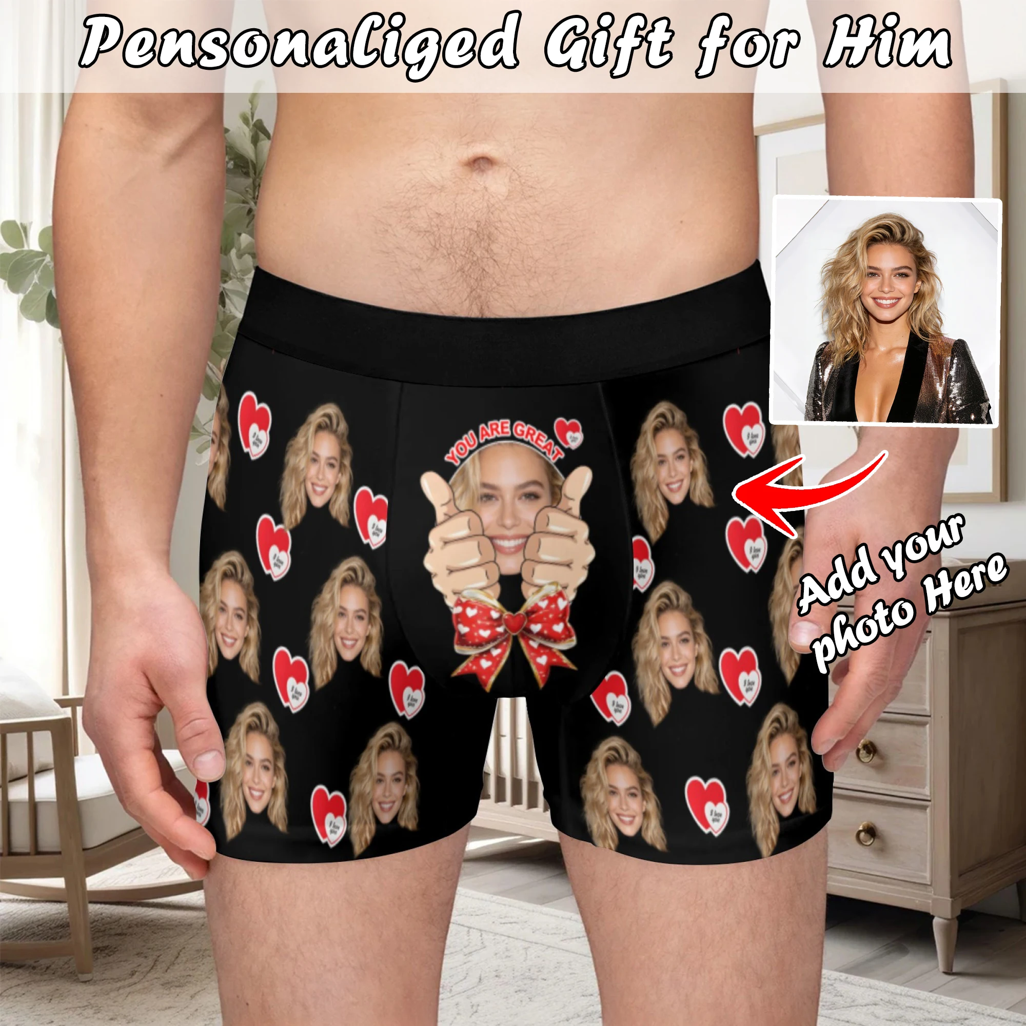 

Personalized facial photo customization flat underwear customization men's Valentine's Day gift for husband gift for father