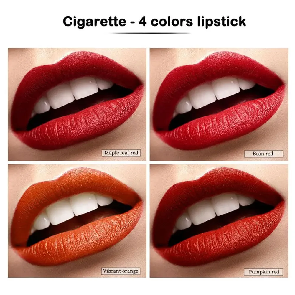 4 ชิ้น/เซ็ต Creative บุหรี่ลิปสติก Matte Long Lasting Matt Lip Stick Tube Nude Red Velvet Lip Tint แต่งหน้า