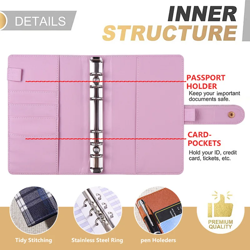 Retro Plaid Canvas Loose-leaf Notebook A6 Snap Button Diary Budget Planner Binder Journal with Card Slots School Stationery
