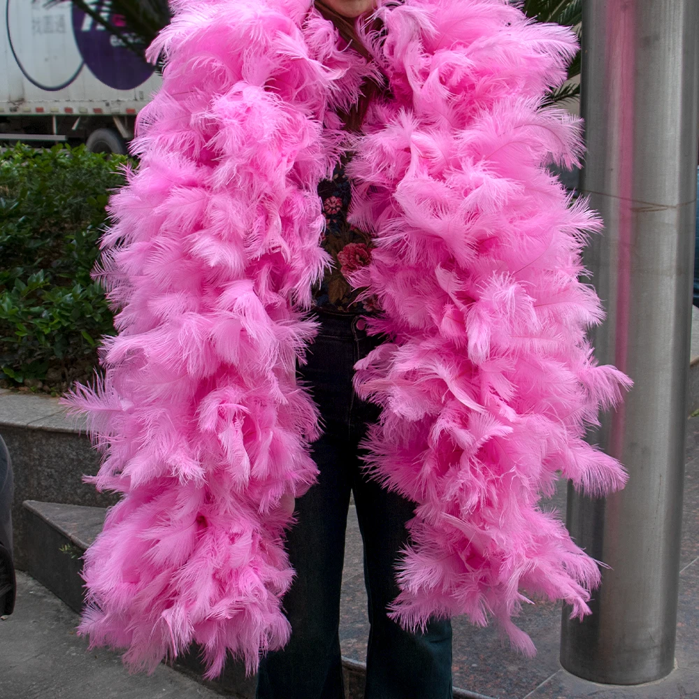 

Large Customized Pink Ostrich Feathers Boa 10-18cm Ostrich Plume feather Shawl Scarf 2Meter for Photo Stage Show Props