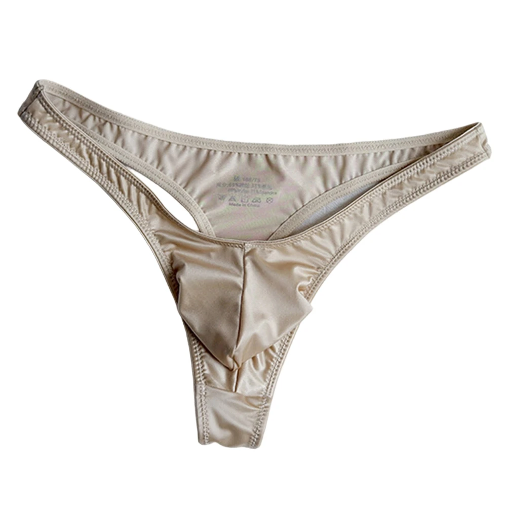 1pc Men Satin-like Glossy Ice Silk G-string Solid Low-Waist Shiny Smooth Thong Bulge Pouch Thong Thin Transparent Underwear