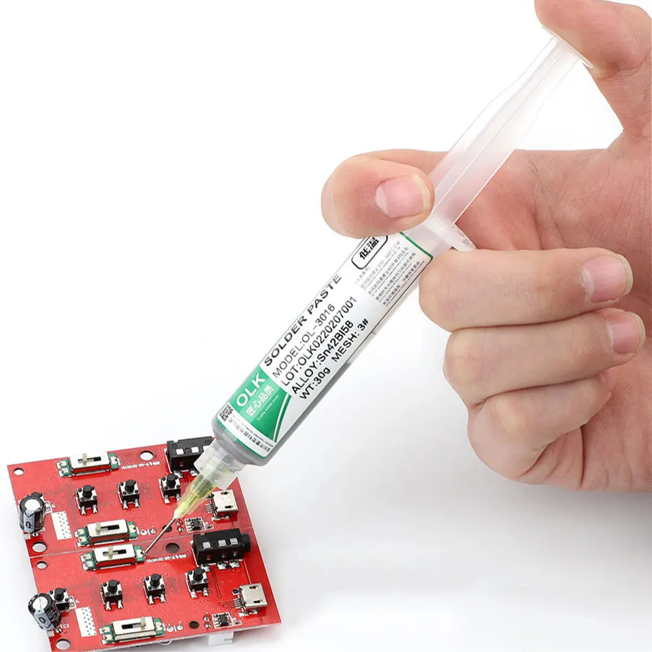 Low Temperature Lead-free Syringe smd Solder Paste Flux For Soldering Led Sn42Bi58 138℃ SMD Repair Welding paste