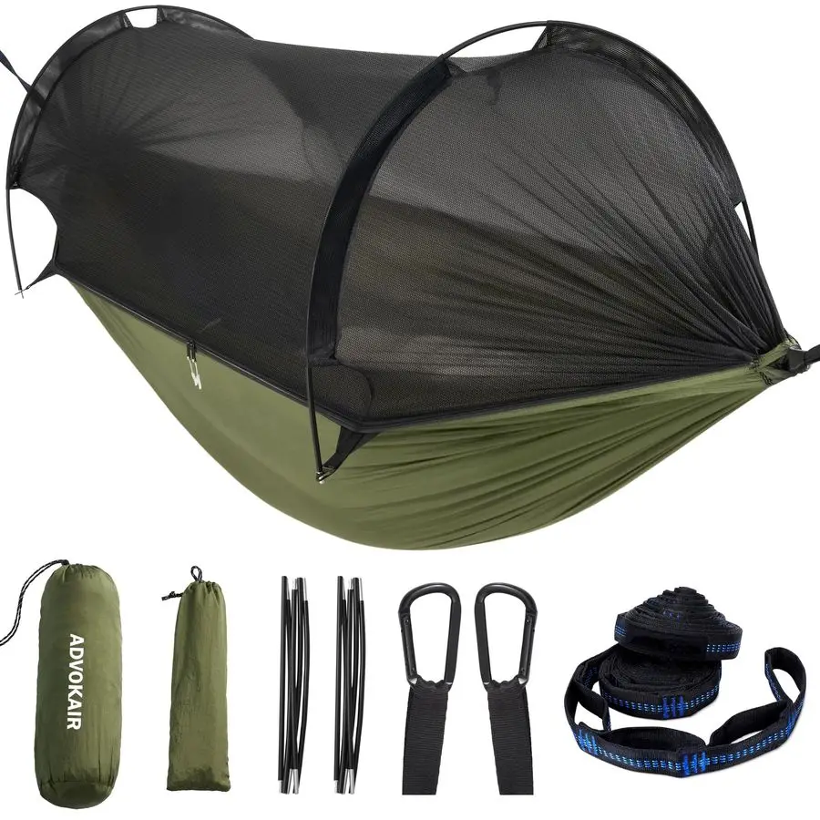

Camping Hammock with Mosquito Net Up to 500lbs, Ultralight and Portable Nylon Travel Hanging Hammock with Tree Straps, Perfect f