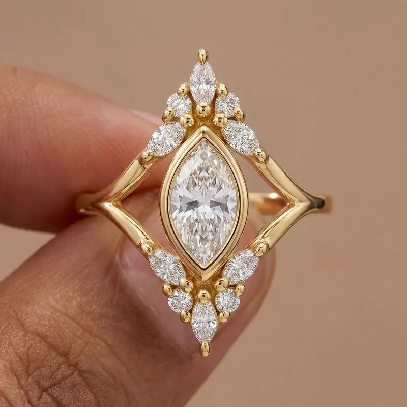 

Trendy Marquise-Cut Cubic Zircon Big Rings for Women Gold Colour High Quality Female Accessories Wedding Party Jewelry