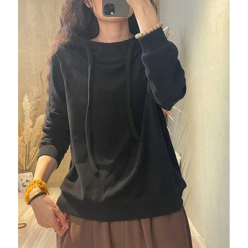 Fashion hooded Spliced Solid Color All-match Hoodies Female Clothing 2023 Autumn New Oversized Casual Tops Commute Sweatshirts