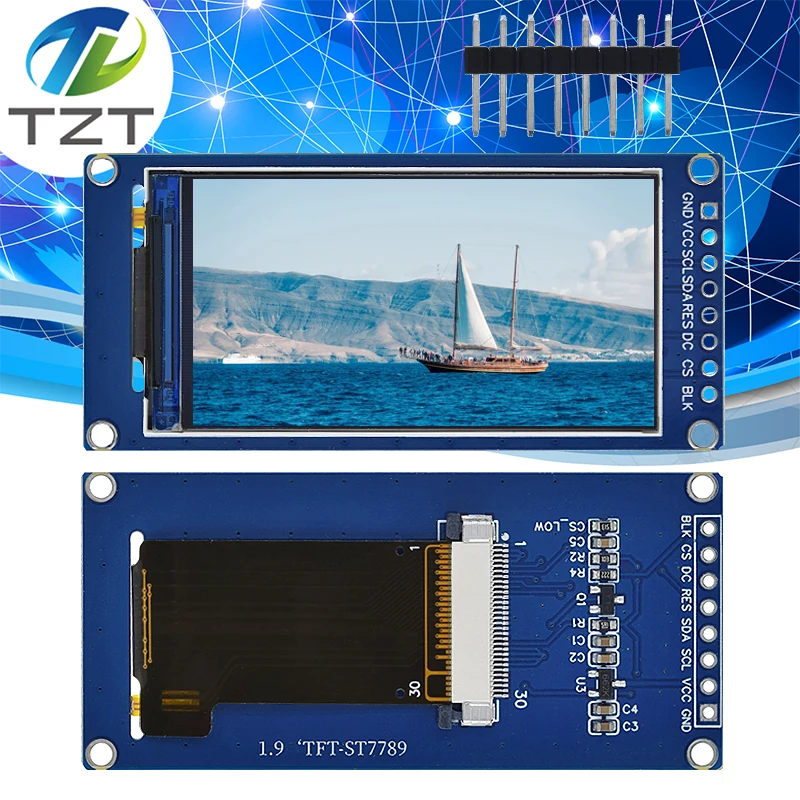 ใหม่1.9นิ้ว IPS จอแสดงผล TFT แบบเต็มมุมหน้าจอ LCD โมดูลแสดงสีพอร์ตอนุกรม SPI ST7789 170x320ความละเอียดสูง