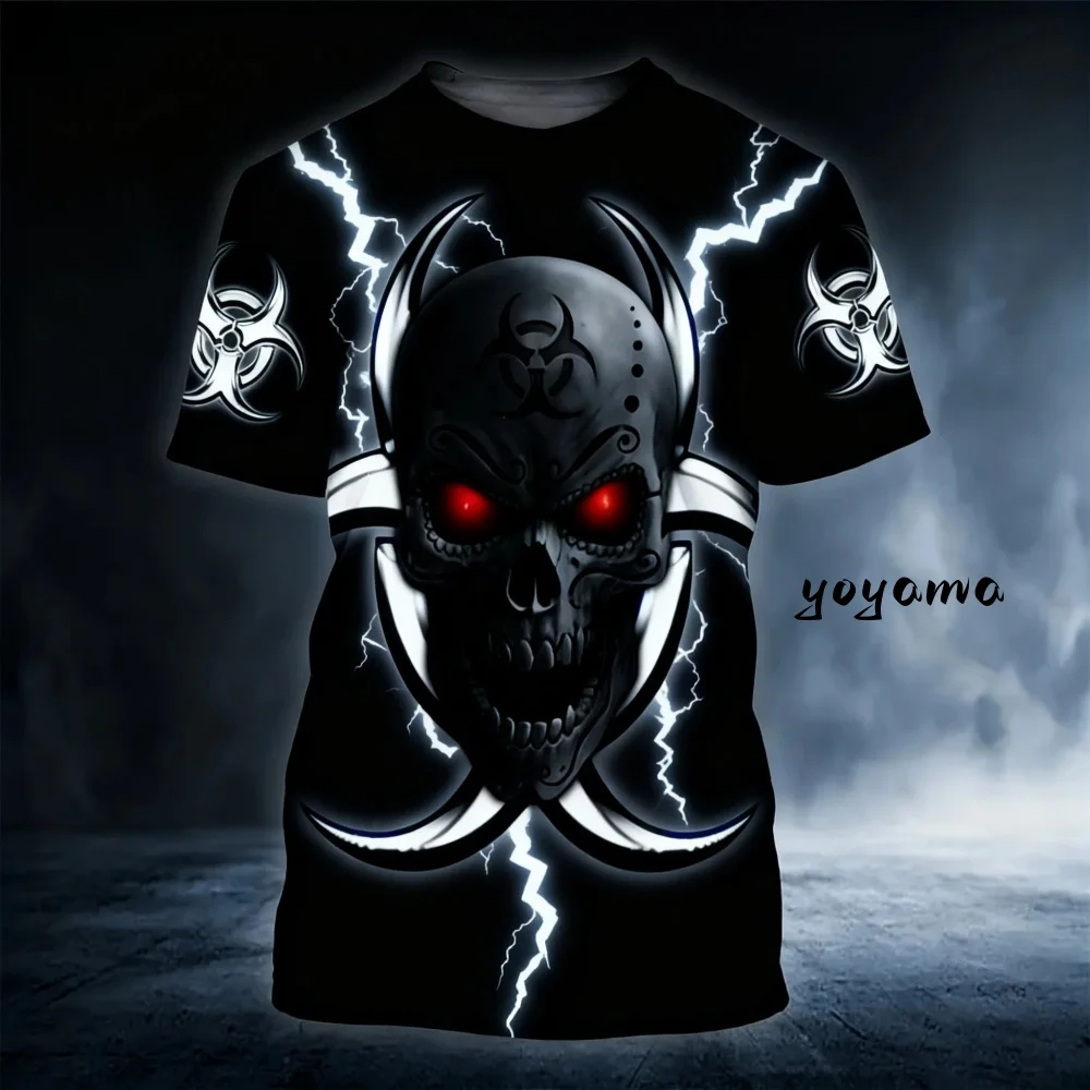 

Мужская футболка с графическим черепом, футболка с коротким рукавом на Хэллоуин, рубашка с круглым вырезом с 3D принтом, винтажная модная уличная повседневная летняя одежда