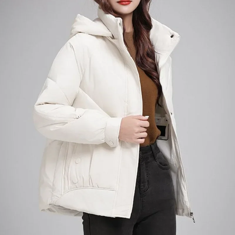 Women'S Winter Solid Jacket Down Cotton Padded Coat Hooded Female Loose Casual Overcoat Casual Puffer Korean Hooded Short Parkas